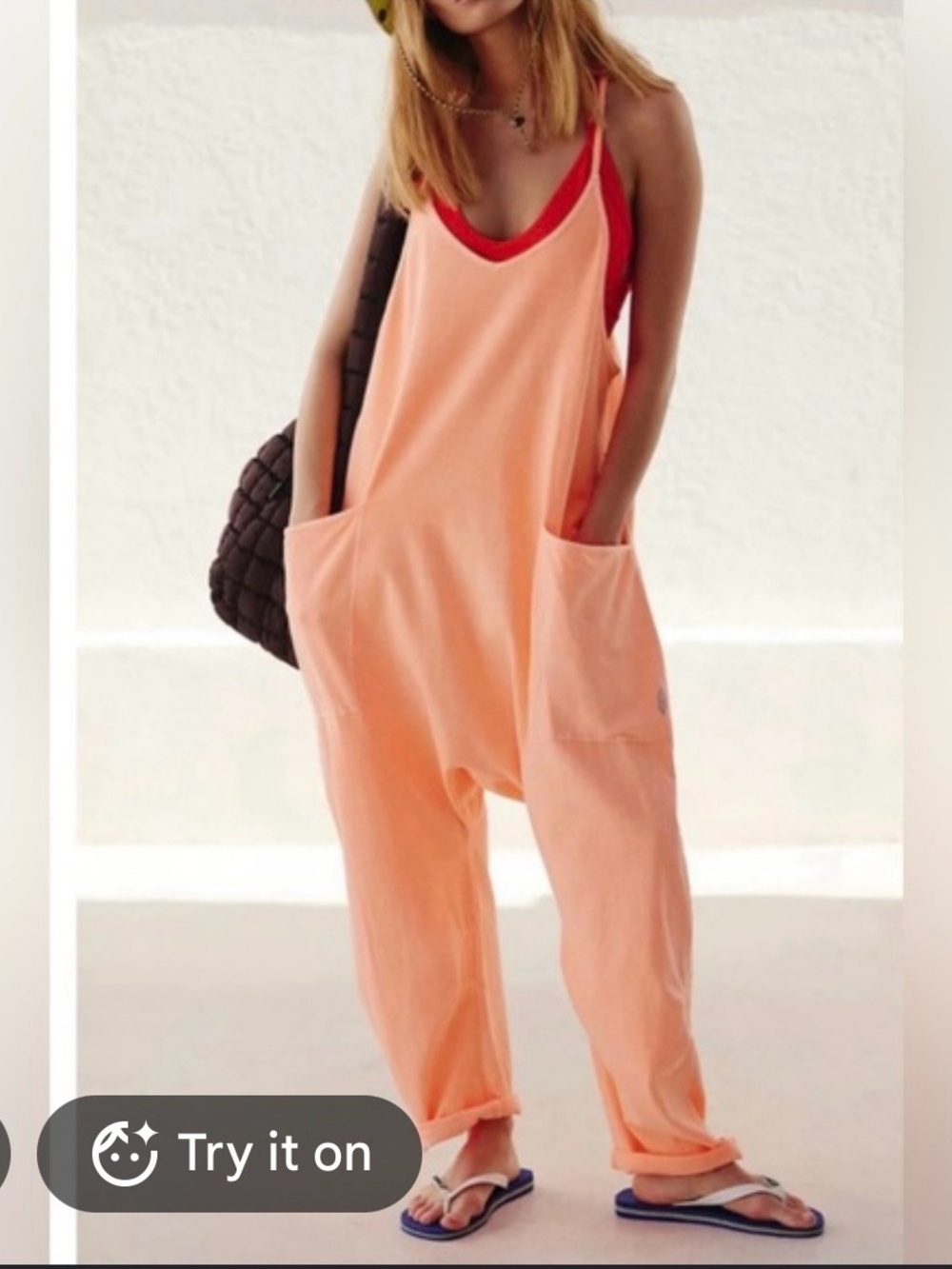 Free people movement hotshot onesie -Large -Peach oversized jumpsuit w/ Pockets